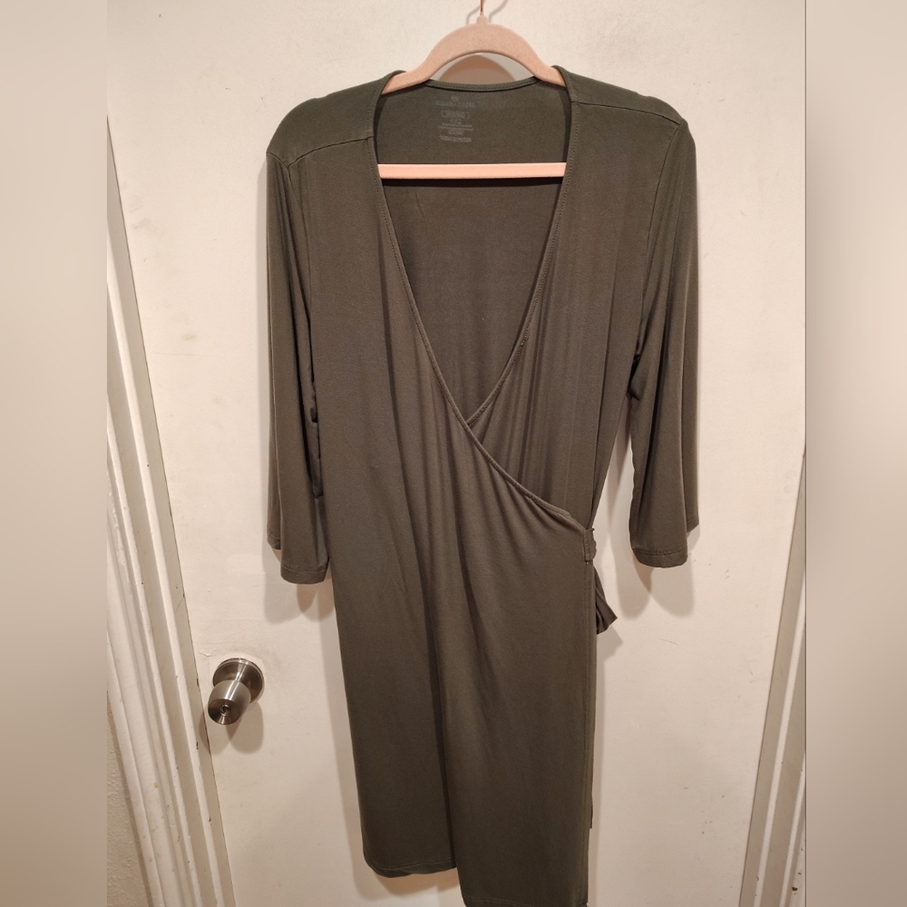 Caden Lane Women's Green Bamboo Stretch Nursing Maternity Wrap Dress Robe PJs OS
